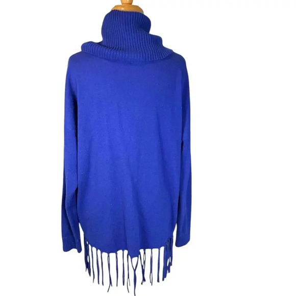 Michael Kors Women's OX Amalfi Blue Cowl Neck Long Sleeve Fringe Sweater Size L - Picture 4 of 12